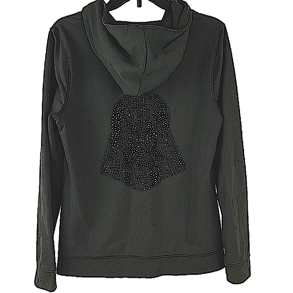 Star Wars Darth Vader Jeweled Hoodie by Rock & Republic Dark Gray Zip Front - Picture 1 of 14